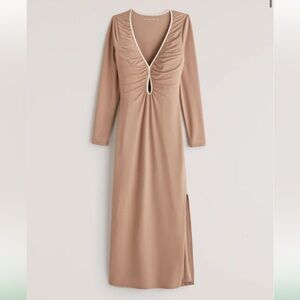 Abercrombie & Fitch Long Sleeve Keyhole Midi Dress Light Brown